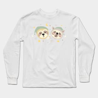 Cute sleeping Sloth and Lemur Long Sleeve T-Shirt